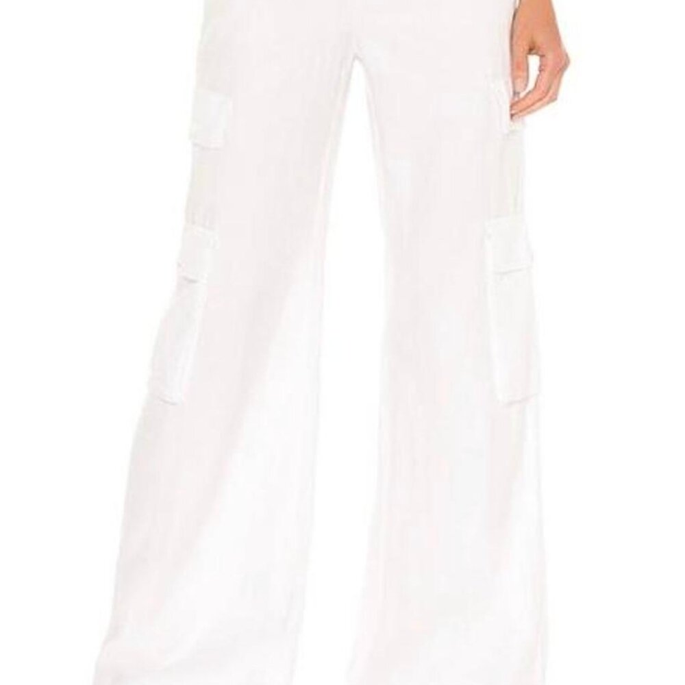 Alice + Olivia Linen Blend Wide Leg Cargo Pants Size 4 - Picture 2 of 4